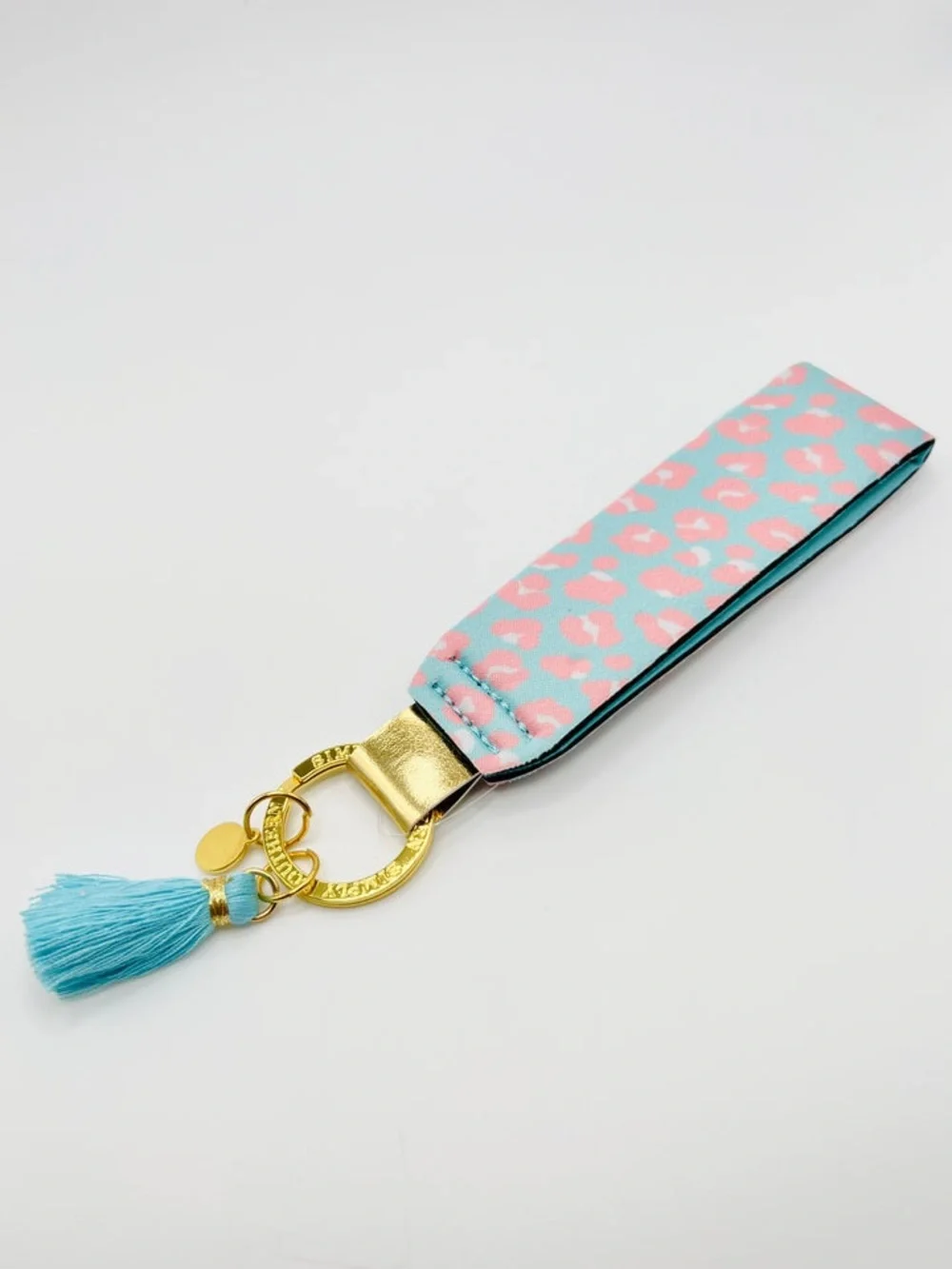 Simply Southern Aqua and Pink Leopard Wristlet Key Holder with Tassel